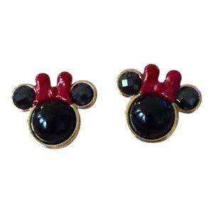 Kate Spade Minnie Mouse Stud Earrings Gold Black Red Bow Disney Disneyland World